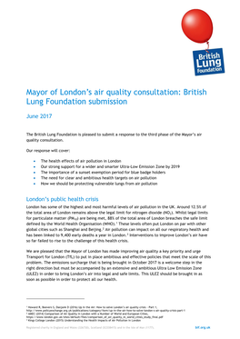 Mayor of London's Air Quality Consultation: British Lung Foundation Submission