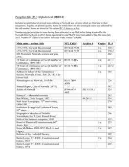 Pamphlet File (PL) Alphabetical ORDER