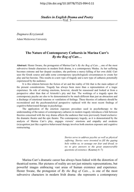 The Nature of Contemporary Catharsis in Marina Carr's by The