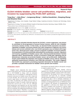 CLCA4 Inhibits Bladder Cancer Cell Proliferation, Migration, and Invasion by Suppressing the PI3K/AKT Pathway