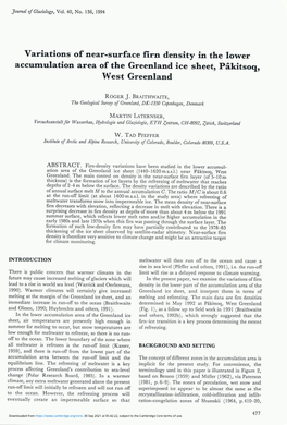 Variations of Near-Surface Firn Density in the Lower Acculil.Ulation Area of the Greenland Ice Sheet, Pakitsoq, West Greenland