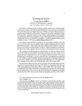 Re-Dating the Sources a Taeko Brooks !!!!!!!!! ! University of Massachusetts at Amherst AAS / New England (Amherst, 28 Oct 1995)