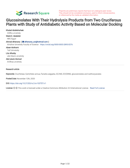 Glucosinolates with Their Hydrolysis Products from Two Cruciferous Plants with Study of Antidiabetic Activity Based on Molecular Docking