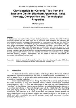 Clay Materials for Ceramic Tiles from the Sassuolo District (Northern Apennines, Italy)