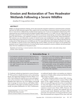 Erosion and Restoration of Two Headwater Wetlands Following a Severe Wildfire Jonathan W