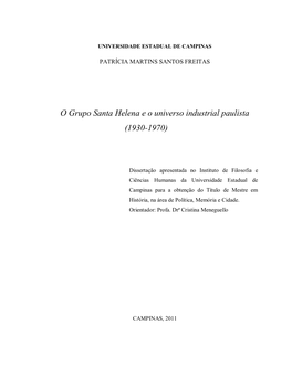 O Grupo Santa Helena E O Universo Industrial Paulista (1930-1970)