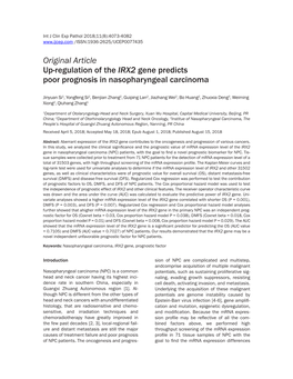 Original Article Up-Regulation of the IRX2 Gene Predicts Poor Prognosis in Nasopharyngeal Carcinoma