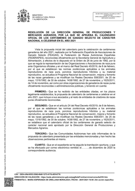 Resolución 26 De Enero De 2021, Por La Que Se Aprueba El Calendario Oficial De Certámenes