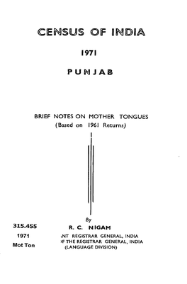 Brief Notes on Mother Tongues , Punjab