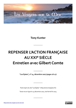 Tony Kunter. Entretien Avec Gilbert Comte. 2007