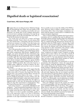 Dignified Death Or Legislated Resuscitation?