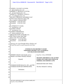 Robert Crago, Et Al. V. the Charles Schwab Corporation, Et Al. 16-CV