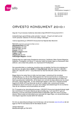 Rapport ORVESTO Konsument 2010:1