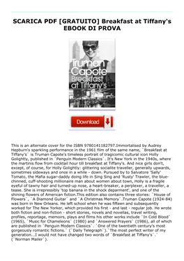 SCARICA PDF [GRATUITO] Breakfast at Tiffany's EBOOK DI PROVA