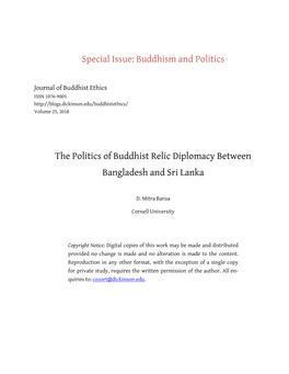 Buddhism and Politics the Politics of Buddhist Relic Diplomacy Between Bangladesh and Sri Lanka