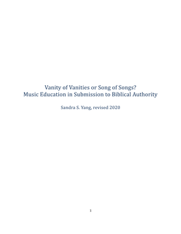 Vanity of Vanities Or Song of Songs? Music Education in Submission to Biblical Authority