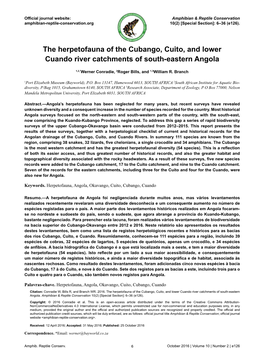 The Herpetofauna of the Cubango, Cuito, and Lower Cuando River Catchments of South-Eastern Angola