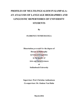 Profiles of Multilingualism in Kampala: an Analysis of Language Biographies and Linguistic Repertoires of University Students