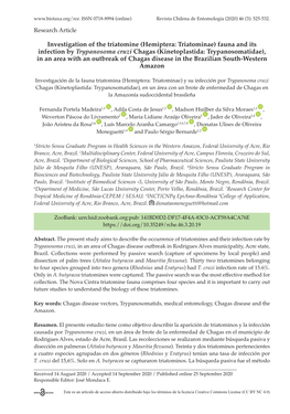 (Hemiptera: Triatominae) Fauna and Its Infection by Trypanosoma Cruzi