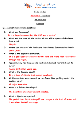 Tudies S Social Term First – Answer Key 20/209 AY 201 10 Grade .S