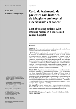 Cost of Treating Patients with Smoking History in a Specialized Cancer Hospital