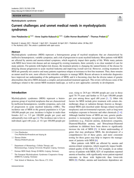 Current Challenges and Unmet Medical Needs in Myelodysplastic Syndromes