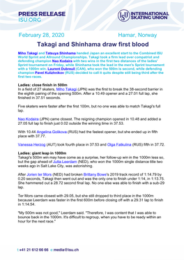 February 28, 2020 Hamar, Norway Takagi and Shinhama Draw First Blood