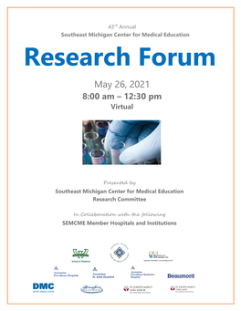 Research Forum May 26, 2021 8:00 Am – 12:30 Pm Virtual