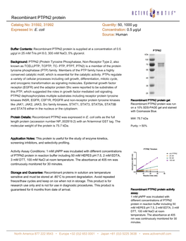 Recombinant PTPN2 Protein Catalog No: 31592, 31992 Quantity: 50, 1000 Μg Expressed In: E