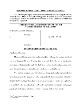 Heaton Criminal Cases - Basic Jury Instructions