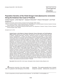 Population Genetics of the Violet Vinegar Crab (Episesarma Versicolor)