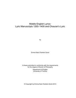 Middle English Lyrics: Lyric Manuscripts 1200–1400 and Chaucer’S Lyric