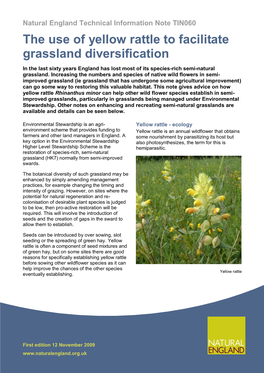 Natural England Technical Information Note TIN060 the Use of Yellow Rattle to Facilitate Grassland Diversification