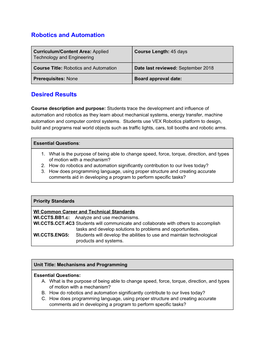 Robotics and Automation