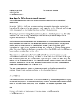 New App for Effective Altruism Released Aidgrade’S New Tool Helps the Public Understand Latest Research Results in International Development