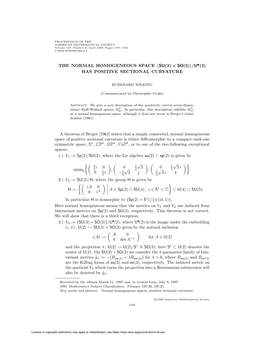 The Normal Homogeneous Space Su(3) So(3) /U•(2) × Has Positive Sectional Curvature � 