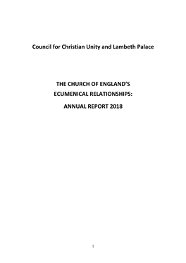 Council for Christian Unity and Lambeth Palace the CHURCH OF