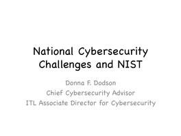 National Cybersecurity Challenges and NIST