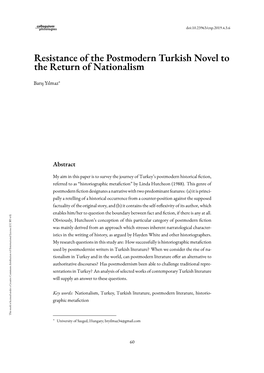 Resistance of the Postmodern Turkish Novel to the Return of Nationalism