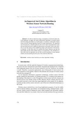 An Improved Ant Colony Algorithm in Wireless Sensor Network Routing