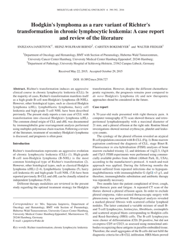 Hodgkin's Lymphoma As a Rare Variant of Richter's Transformation in Chronic Lymphocytic Leukemia: a Case Report and Review of the Literature