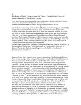 1 the Image of Jacob Engraved Upon the Throne: Further Reflection on the Esoteric Doctrine of the German Pietists