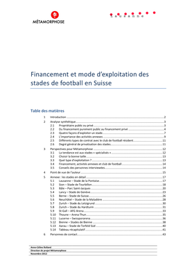 Financement Et Mode D'exploitation Des Stades De Football En Suisse