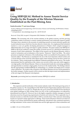 Using SERVQUAL Method to Assess Tourist Service Quality by the Example of the Silesian Museum Established on the Post-Mining Area