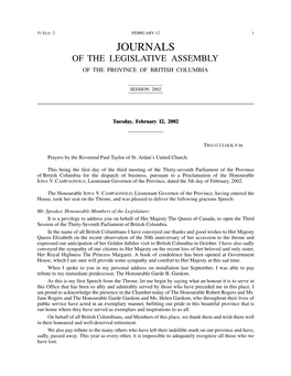 Journals of the Legislative Assembly of the Province of British Columbia