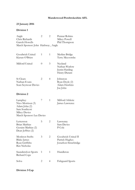 Manderwood Pembrokeshire AFL 23 January 2016 Division 1 Angle 2 2