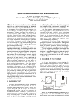 Quality-Factor Considerations for Single Layer Solenoid Reactors