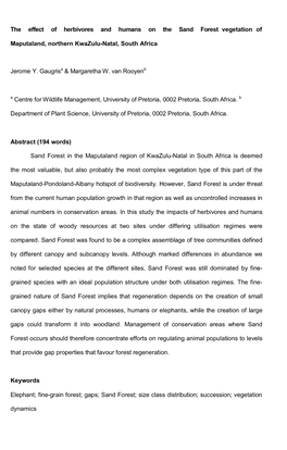 The Effect of Herbivores and Humans on the Sand Forest Vegetation Of