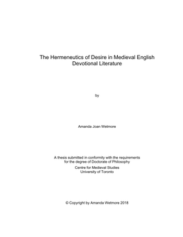 The Hermeneutics of Desire in Medieval English Devotional Literature