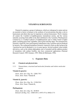 VITAMIN K SUBSTANCES 1. Exposure Data